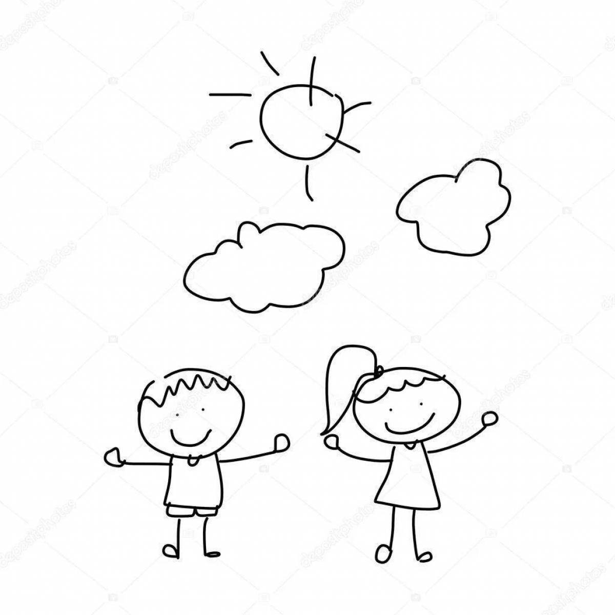 Coloring page glowing boy and girl holding hands