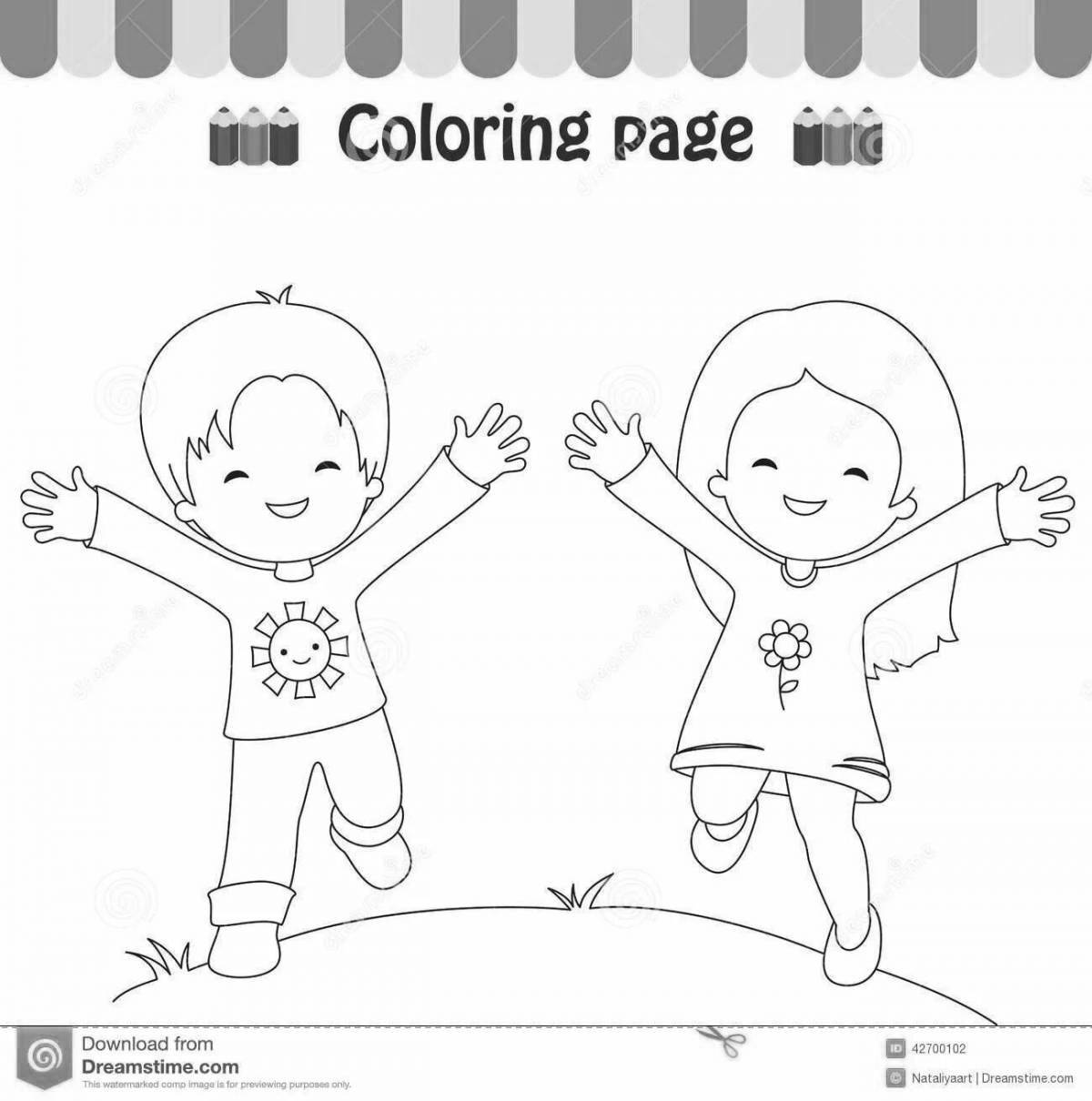 Coloring page compassionate boy and girl holding hands