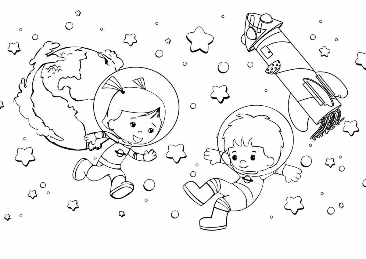 Colorful space astronaut coloring page