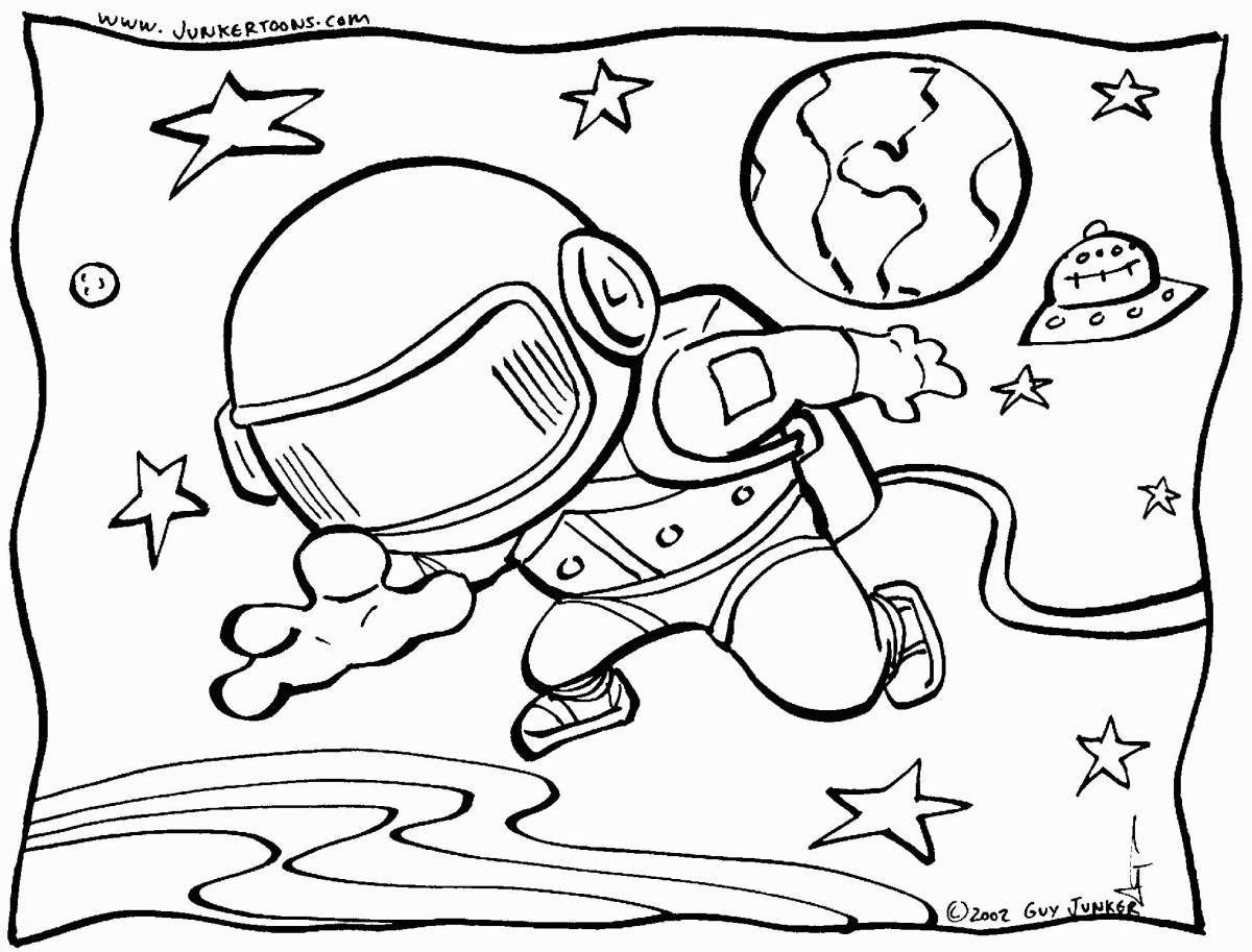 Coloring page joyful astronaut in space