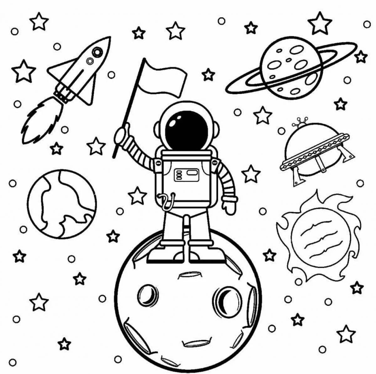 Coloring page incredible astronaut on the moon