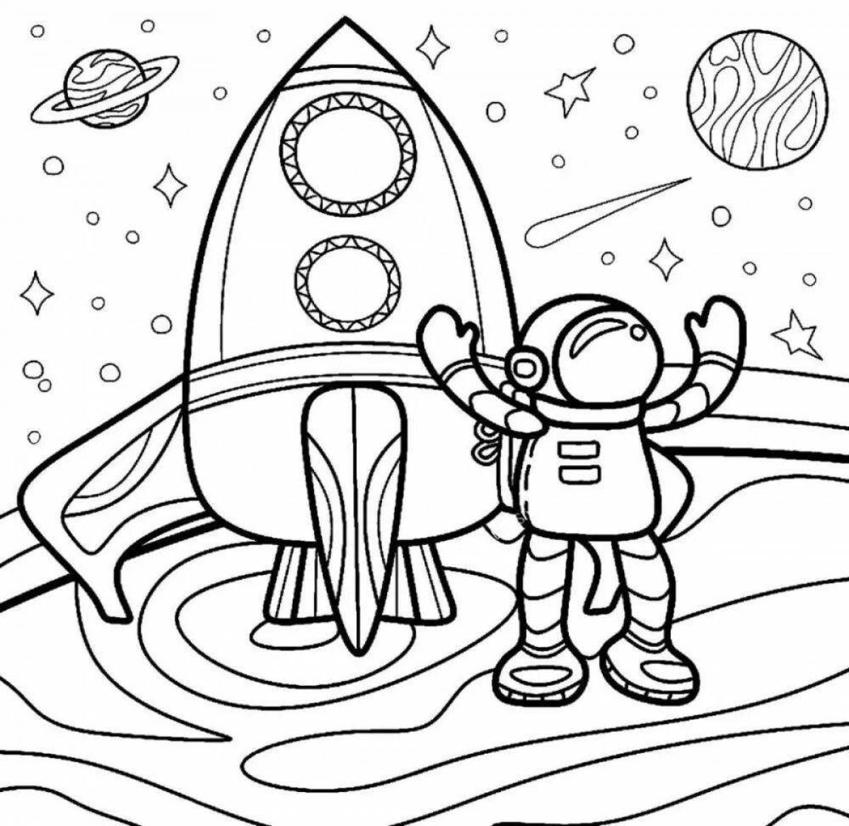 Coloring book bright astronaut in a spacesuit