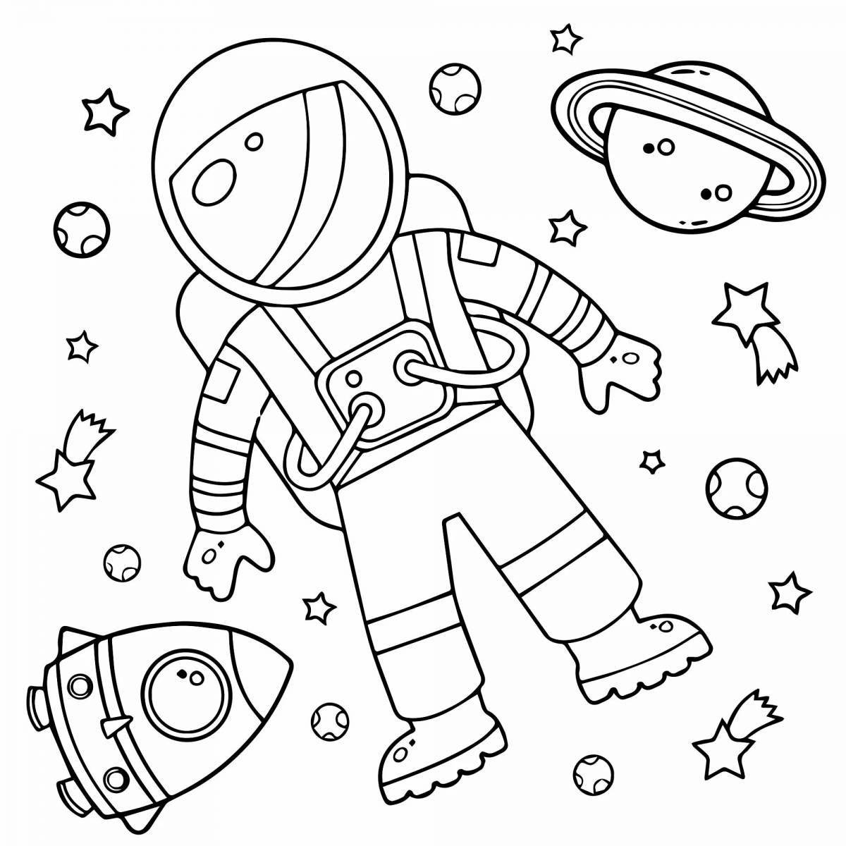 Раскраска сияющий астронавт на космической станции