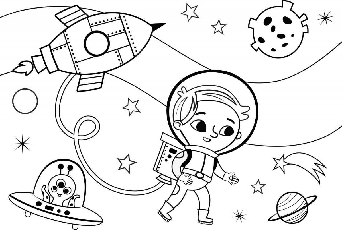 Coloring page gorgeous astronaut with flag