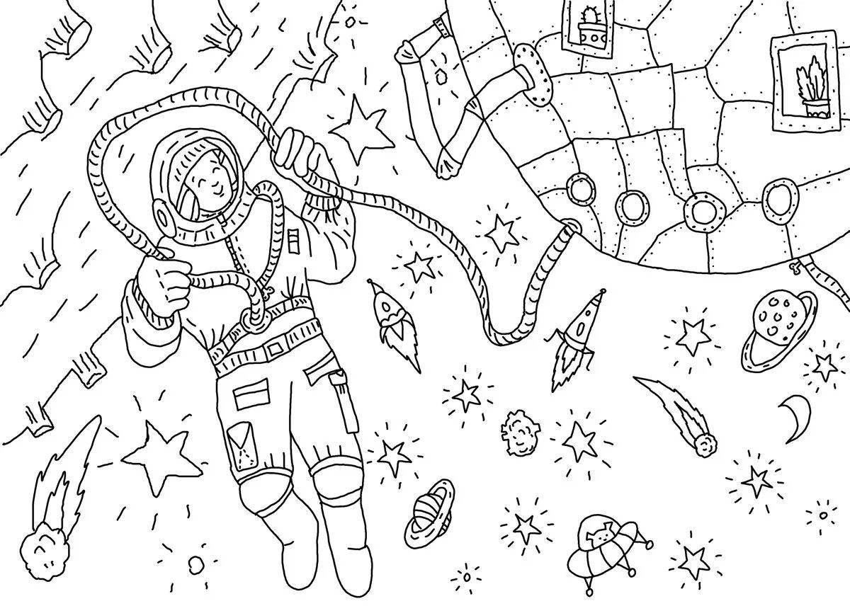 Colouring awesome astronaut with spaceship