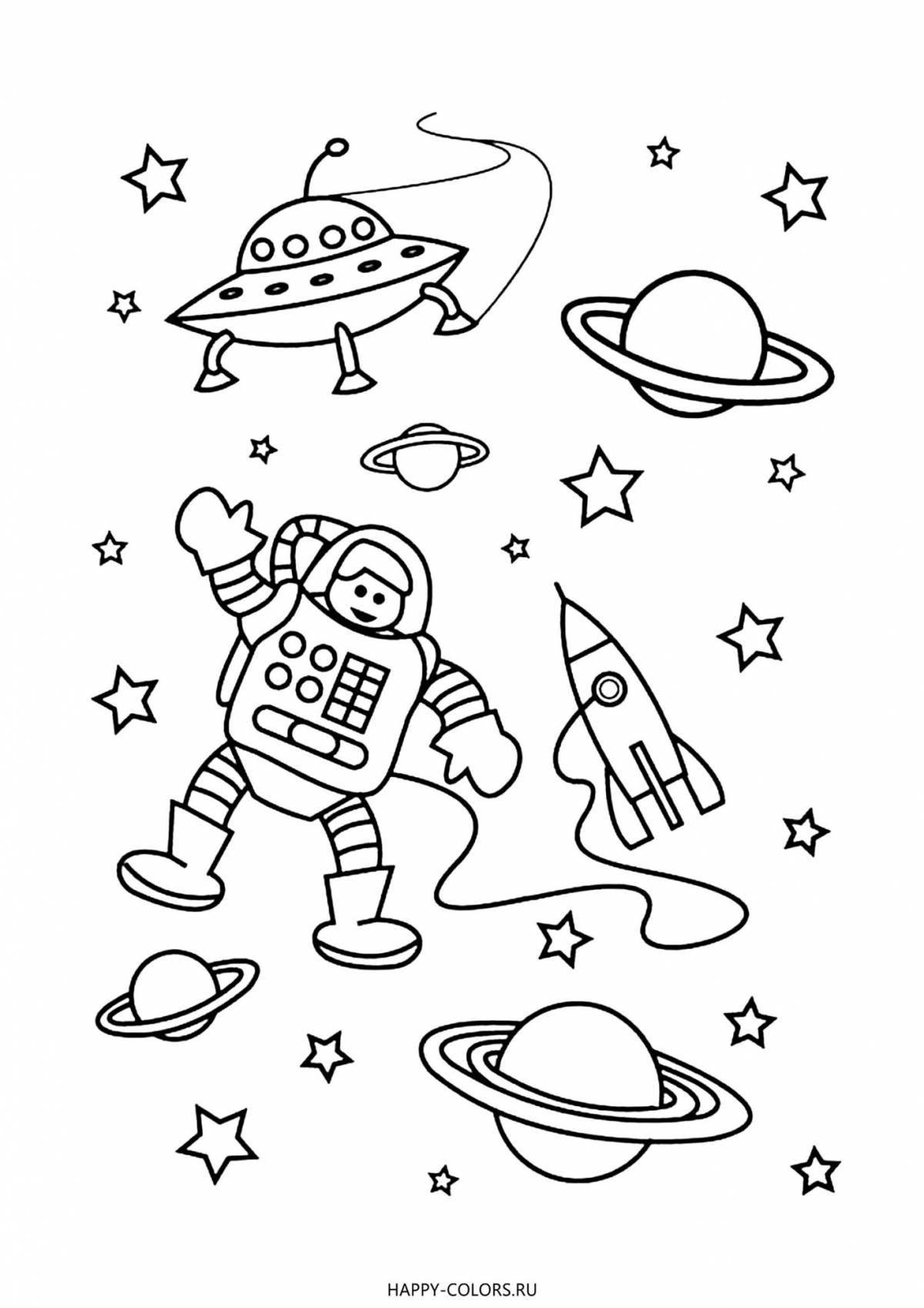 Brilliant astronaut with satellite coloring book