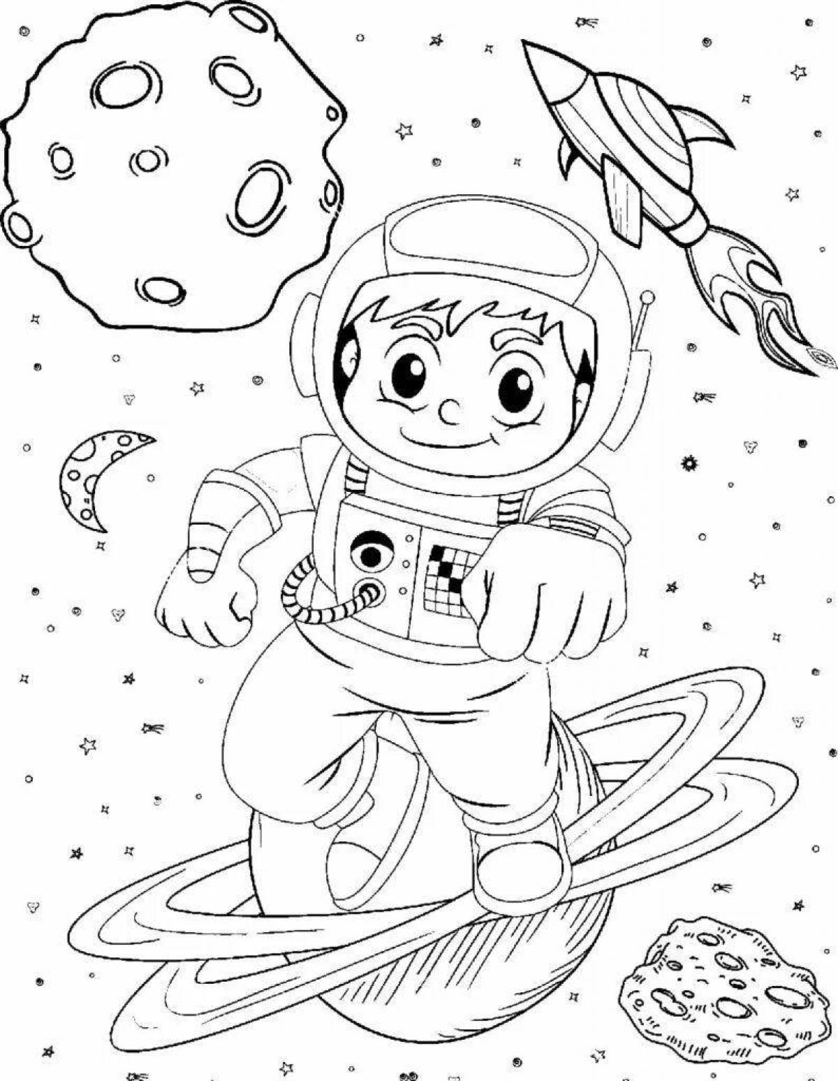 Coloring book excellent astronaut in space helmet
