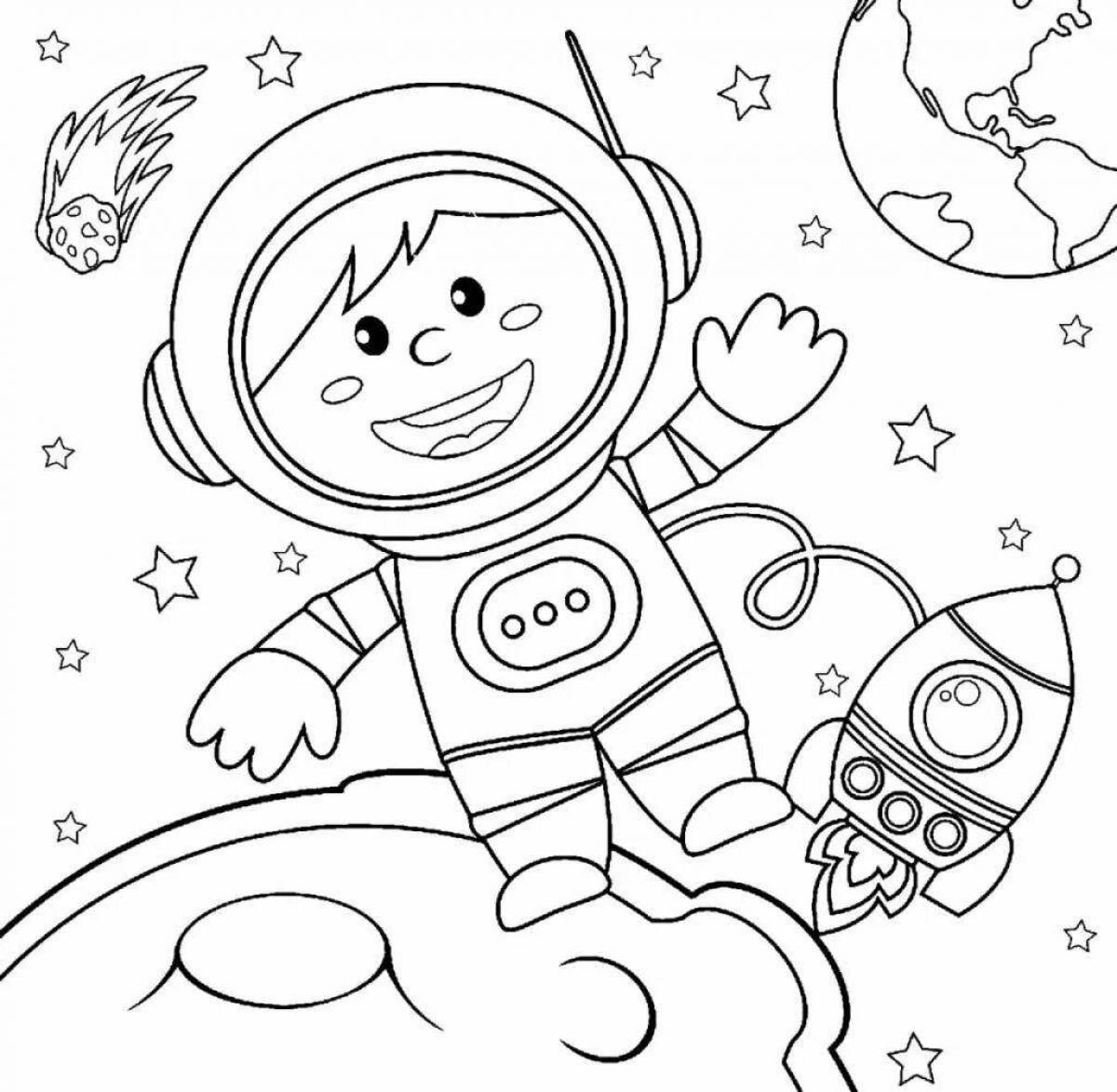 Coloring book outstanding astronaut with spaceship