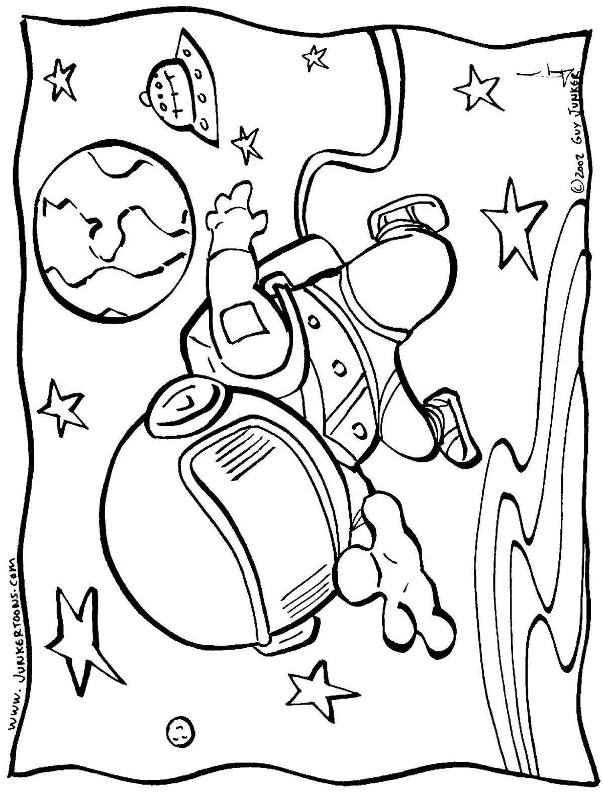 Динамичный астронавт с космическим телескопом раскраска