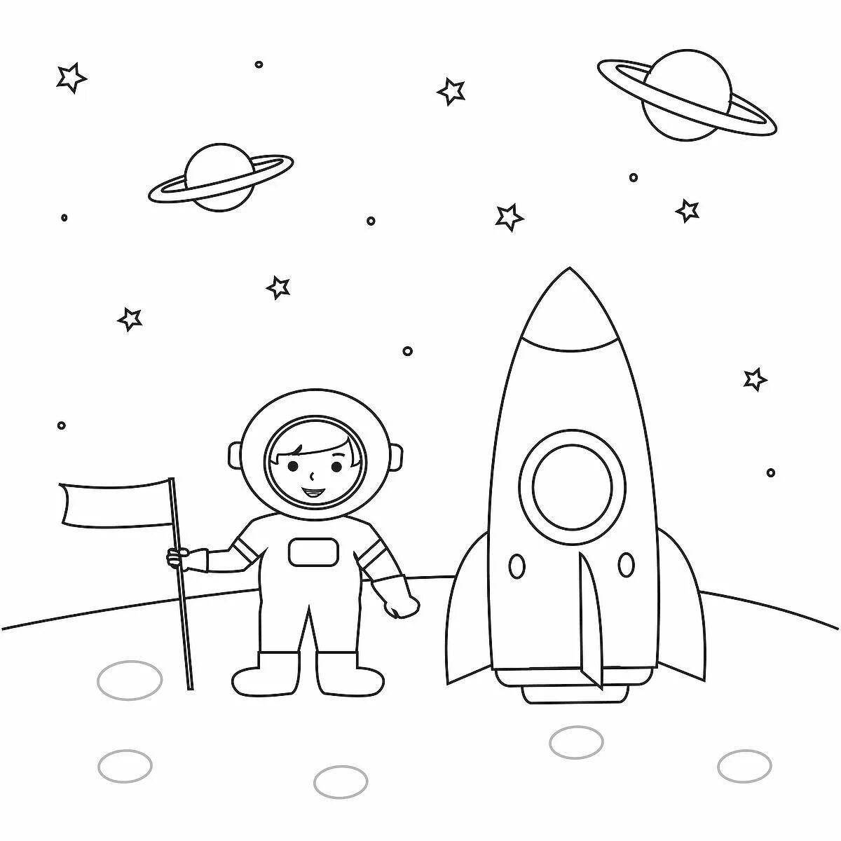Impressive astronaut with space station coloring book