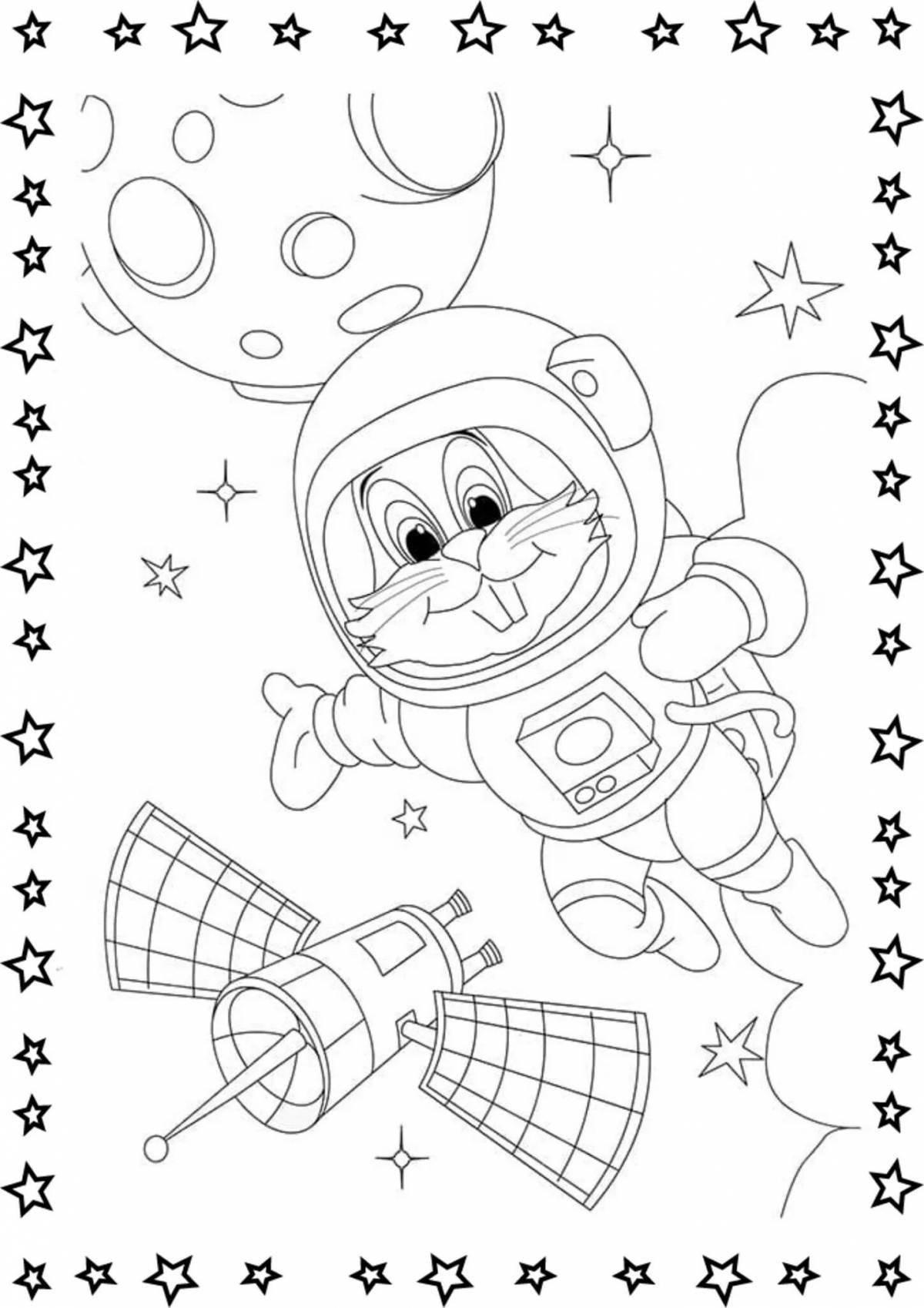 Coloring page glowing astronaut with space probe