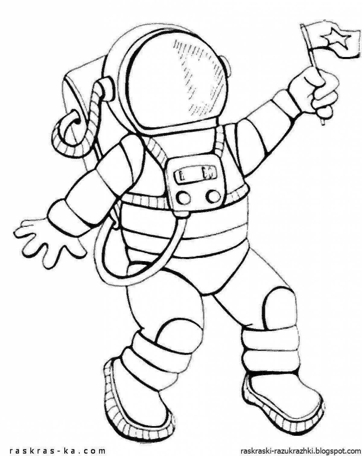 Раскраска великий астронавт с космической капсулой