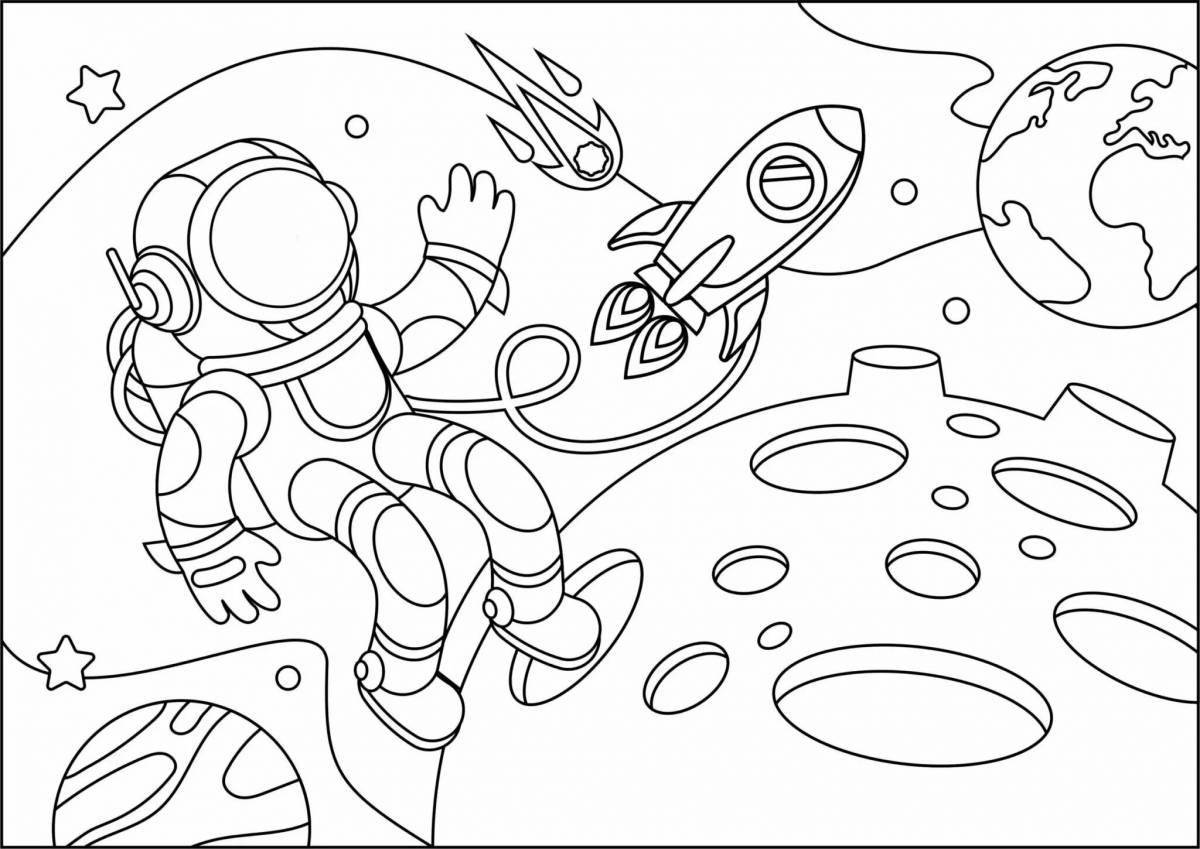 Coloring page elegant astronaut with space robot