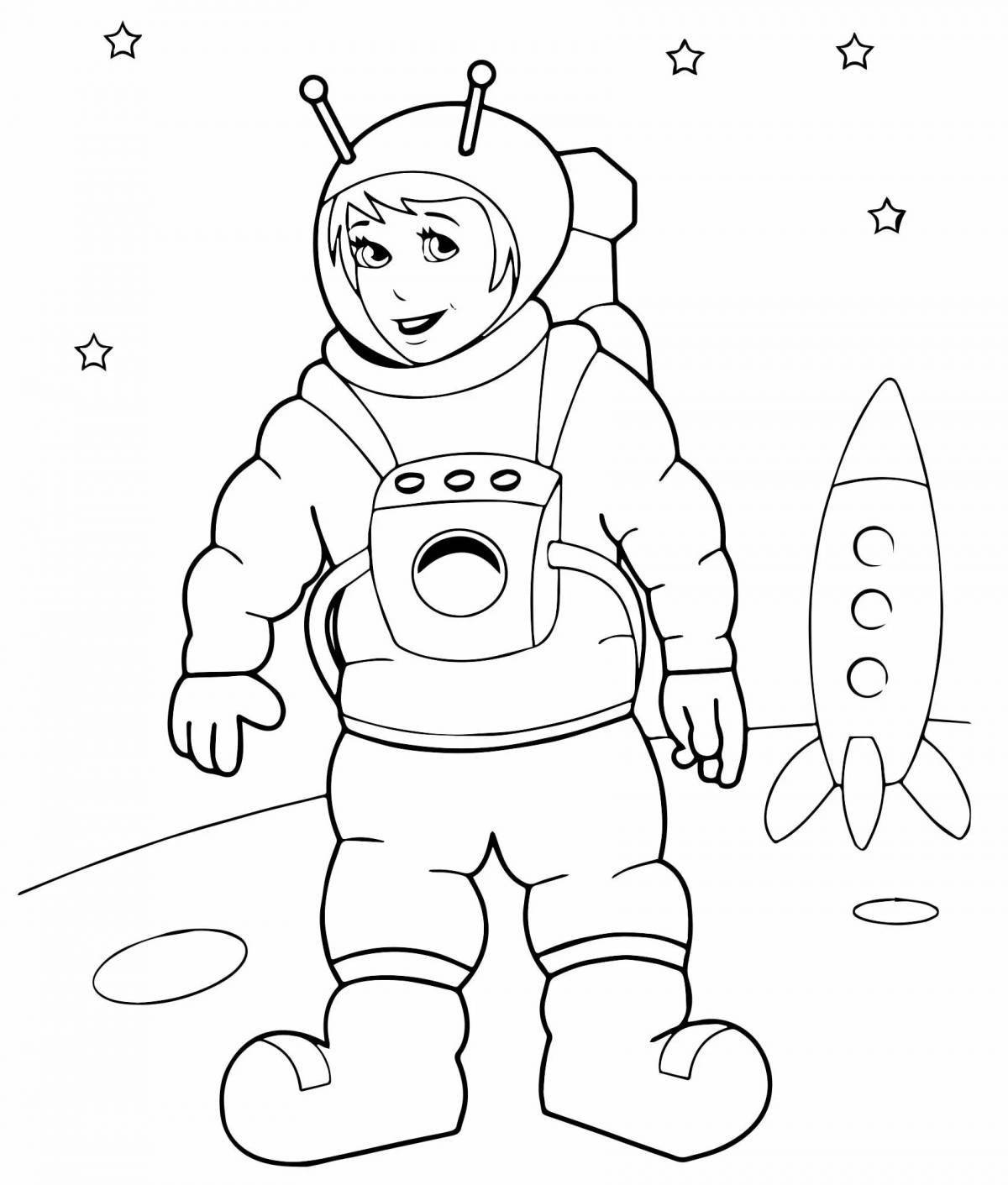 Dynamic astronaut with space robot arm coloring page