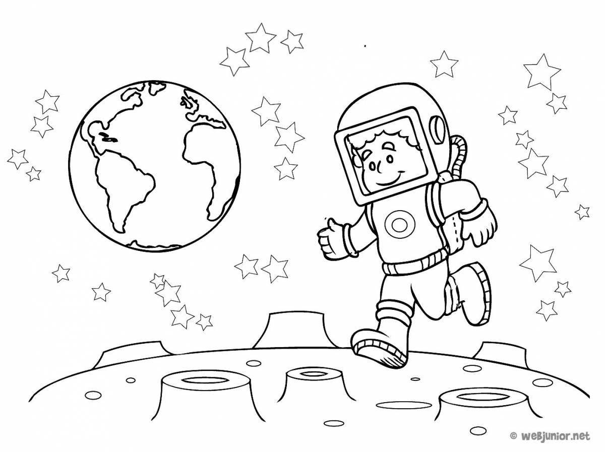 Coloring page gorgeous astronaut with space robot leg