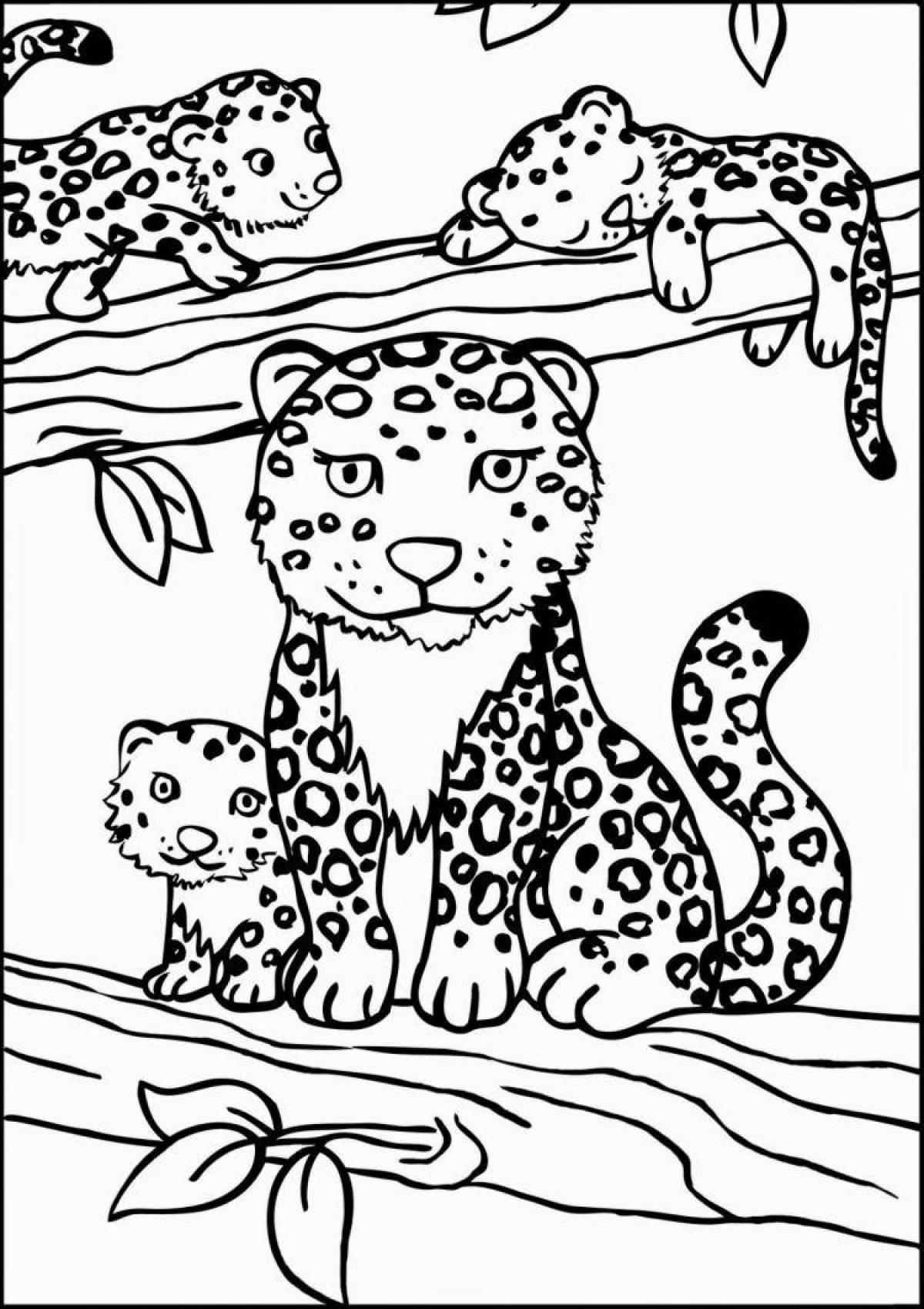 Colouring beckoning leopard for children 5-6 years old