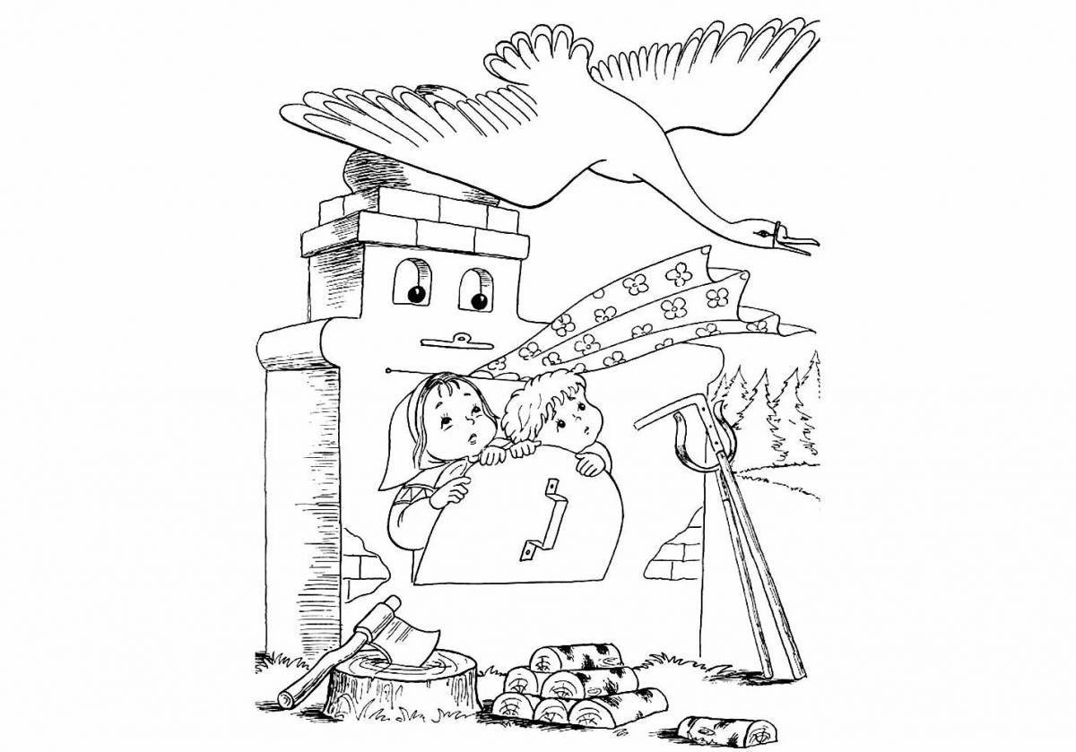 Elegant swan geese coloring for kids