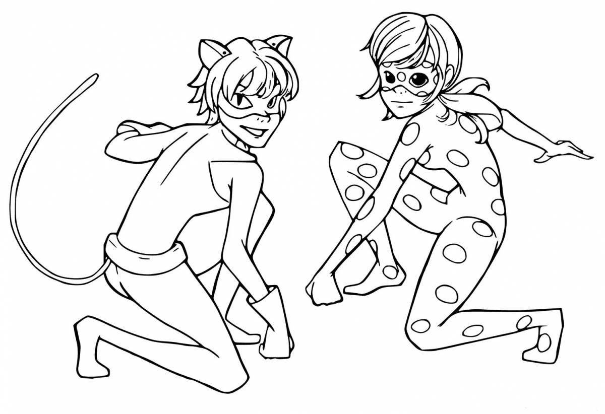 Fun coloring anime ladybug and super cat