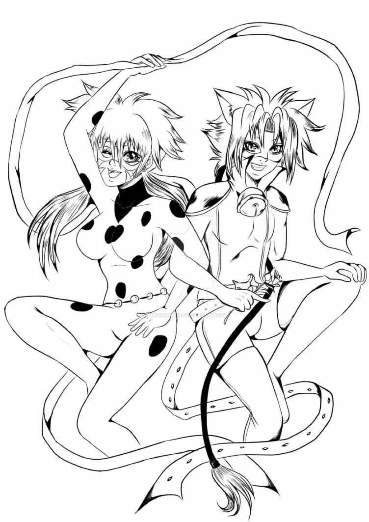 Glitter coloring anime ladybug and super cat
