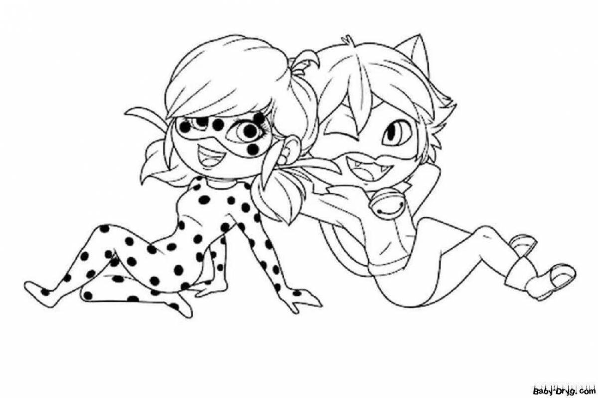 Beautiful coloring anime ladybug and super cat