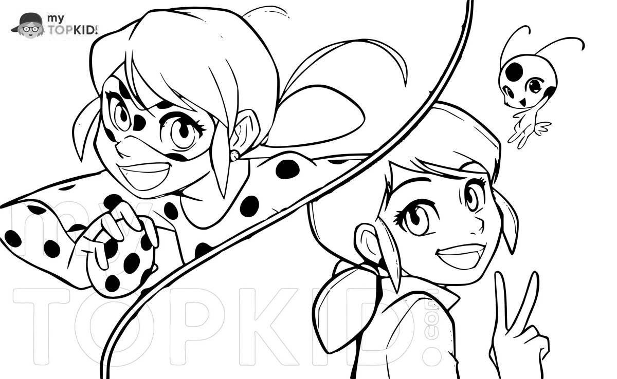 Radiant coloring page anime ladybug and super cat