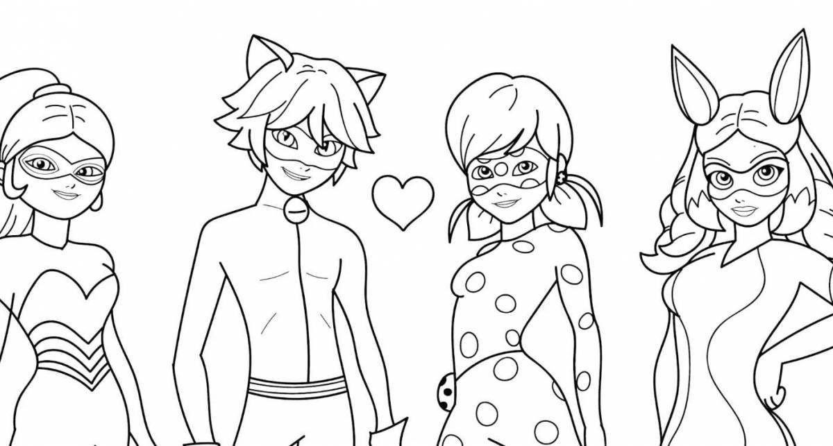 Attractive coloring anime ladybug and super cat