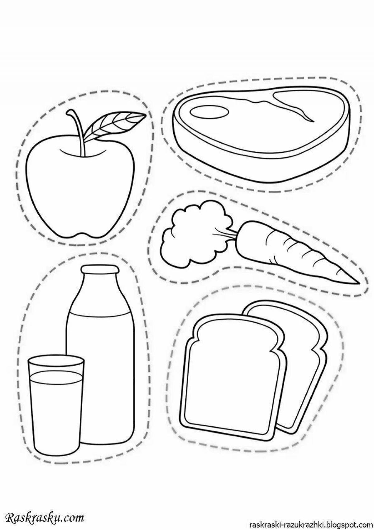 Appetizing healthy food coloring book for kindergarten kids