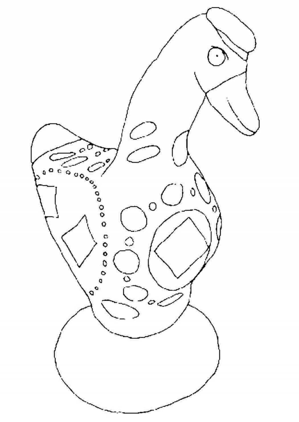 Раскраска радостная дымковская утка для детей 3-4 лет