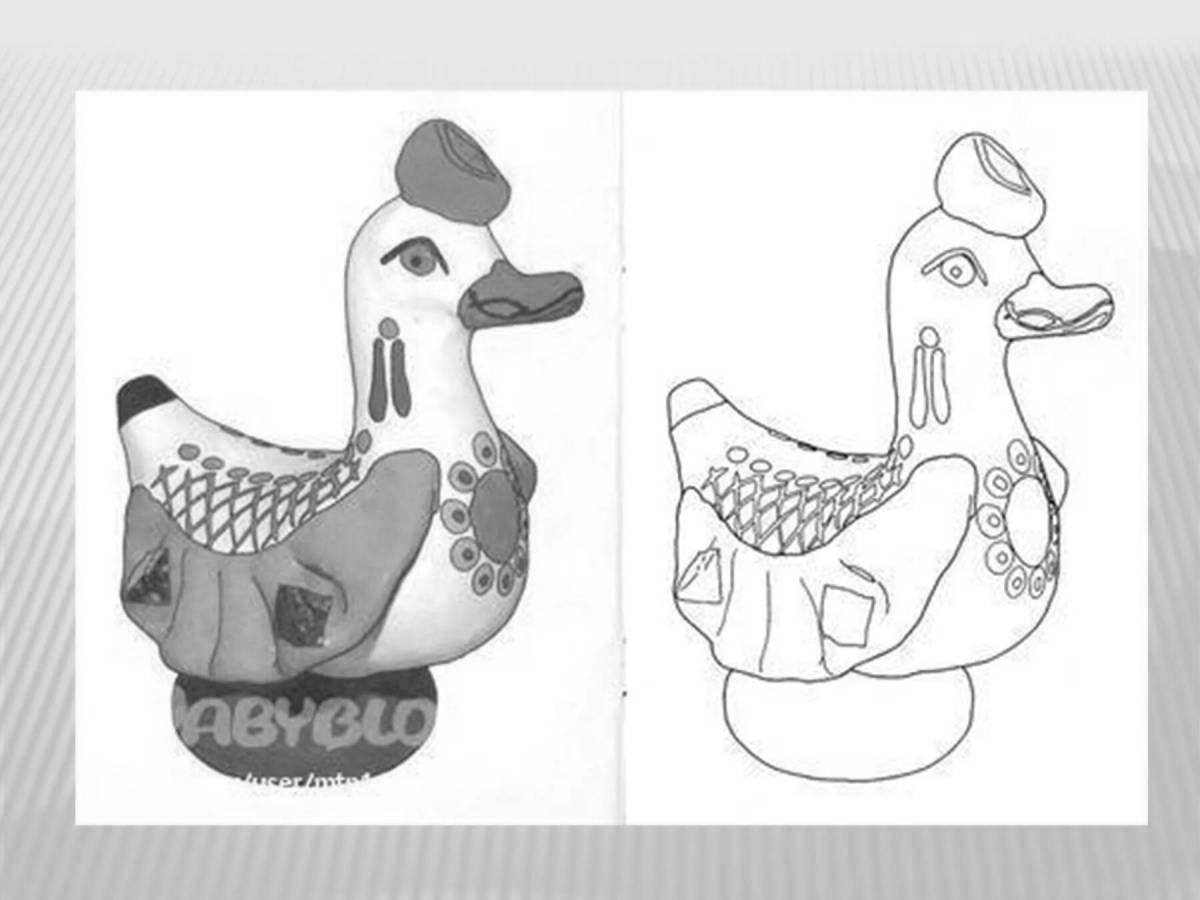 Увлекательная раскраска дымковской утки для детей 3-4 лет