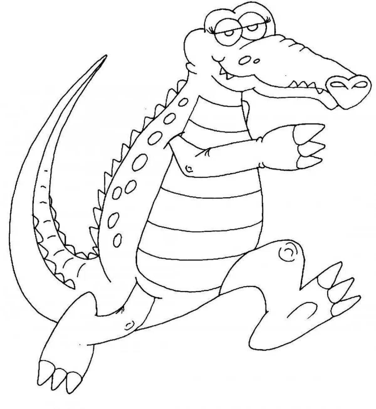 Joyful crocodile coloring for kids