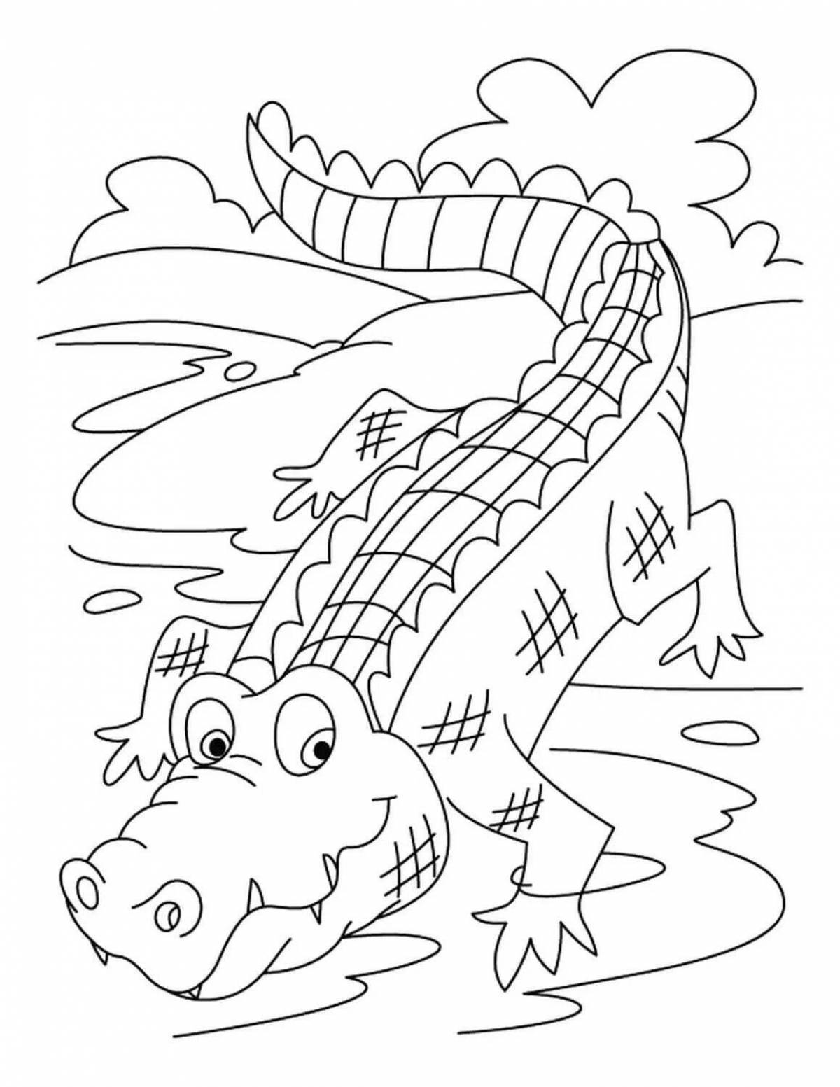 Animated crocodile coloring page for kids