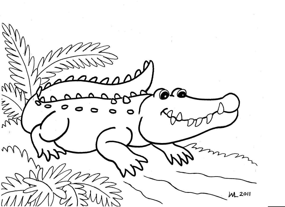 Joyful crocodile coloring for kids