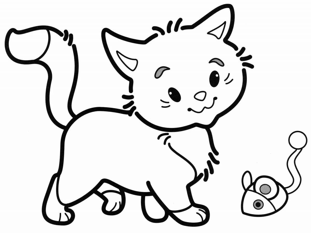 Joyful cat coloring for kids
