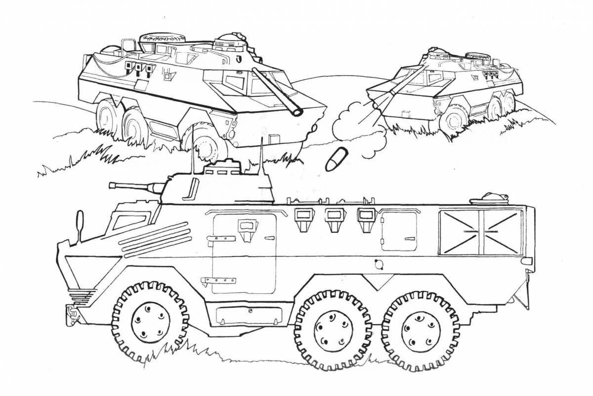 Красочная страница раскраски военной техники для детей 4-5 лет