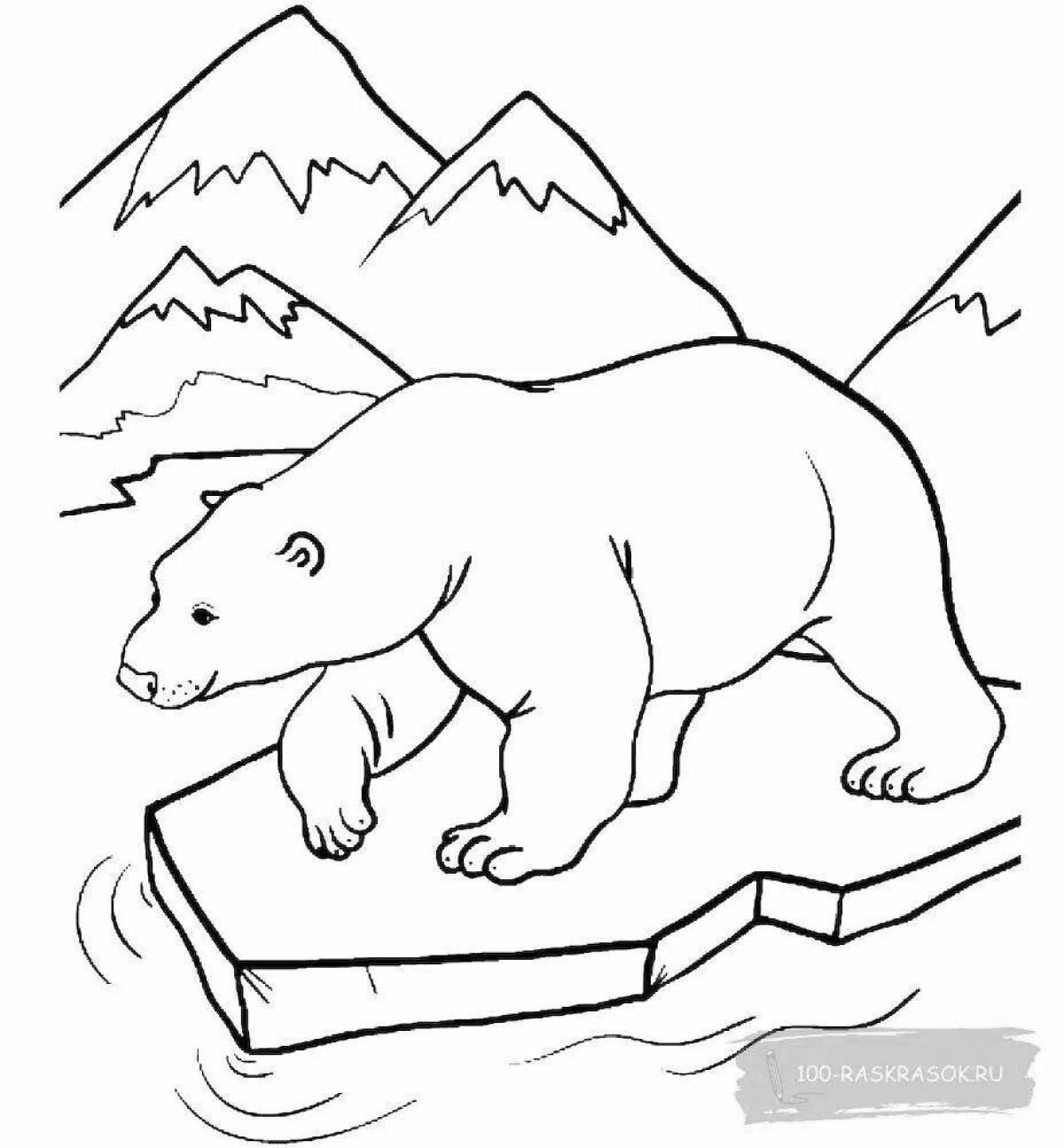 Красочная страница-раскраска «белый медведь» для малышей