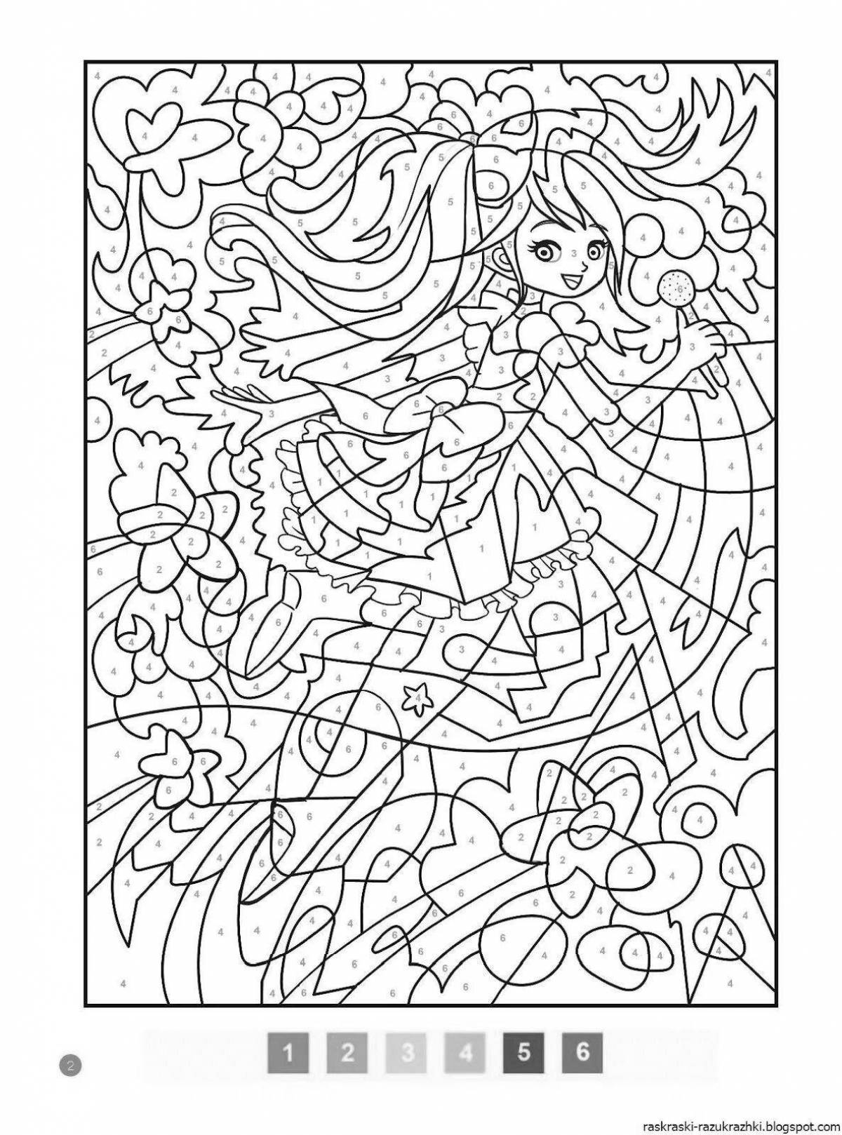 Charming coloring for girls 9-10 years old by numbers