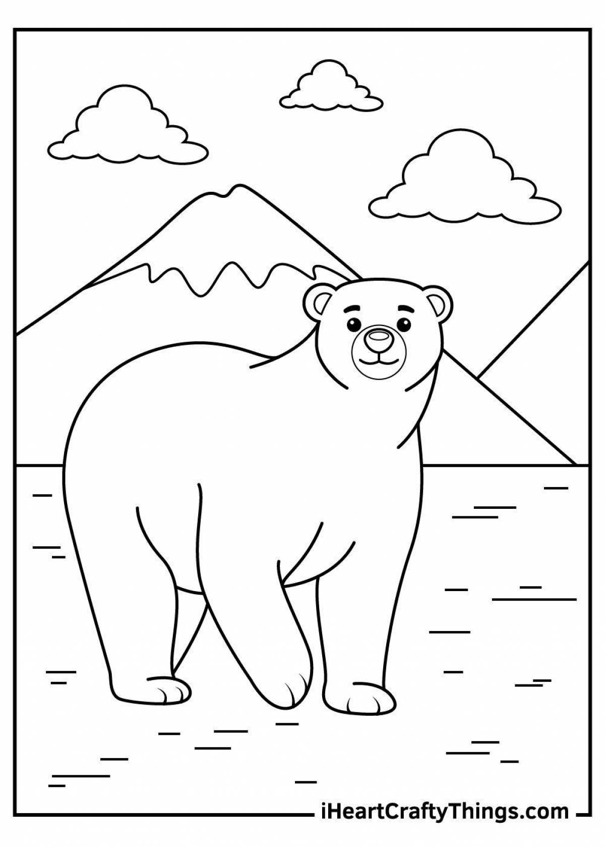 Раскраска радостный белый медведь для детей 2-3 лет
