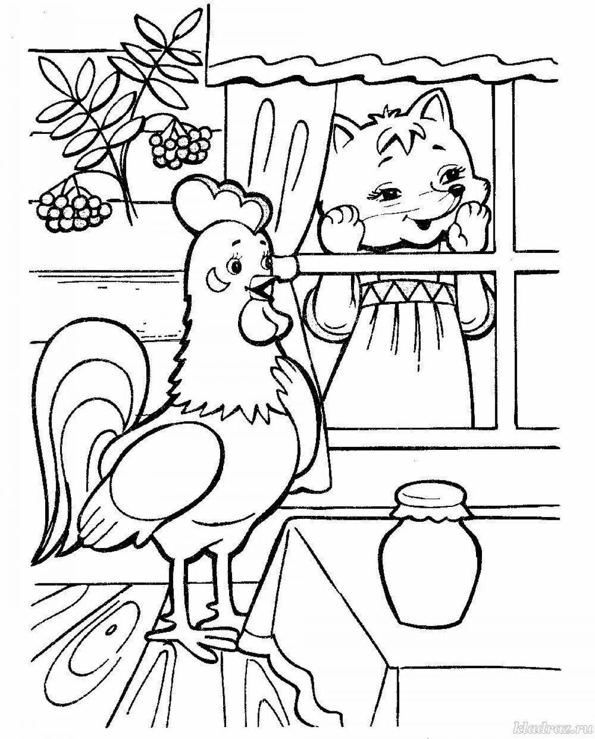 Colouring funny fox and rooster