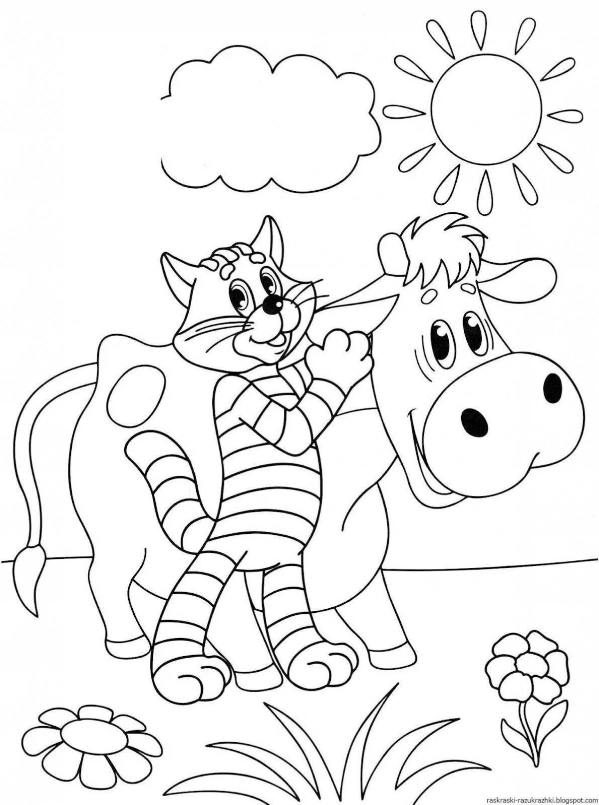 Coloring book with bright cartoon characters for children 4-5 years old