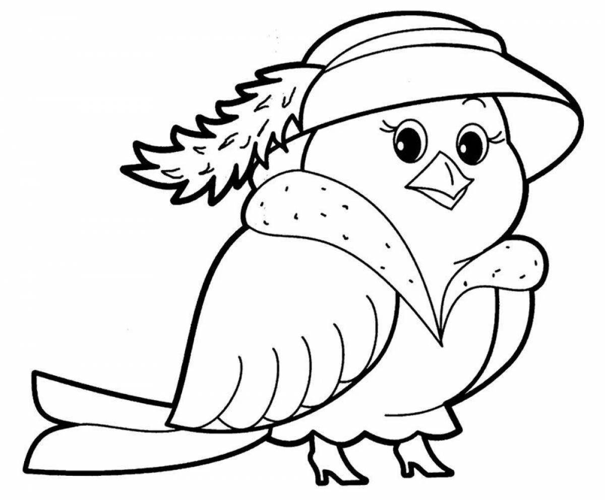 Coloring book playful sparrow for kids