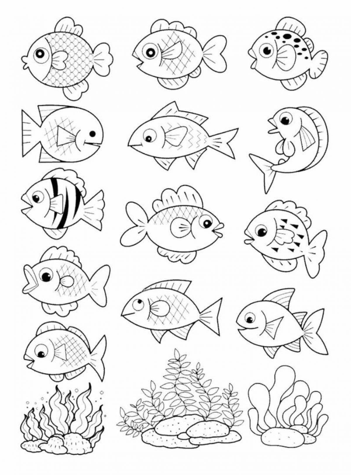 Colourful aquarium fish coloring book for 4-5 year olds