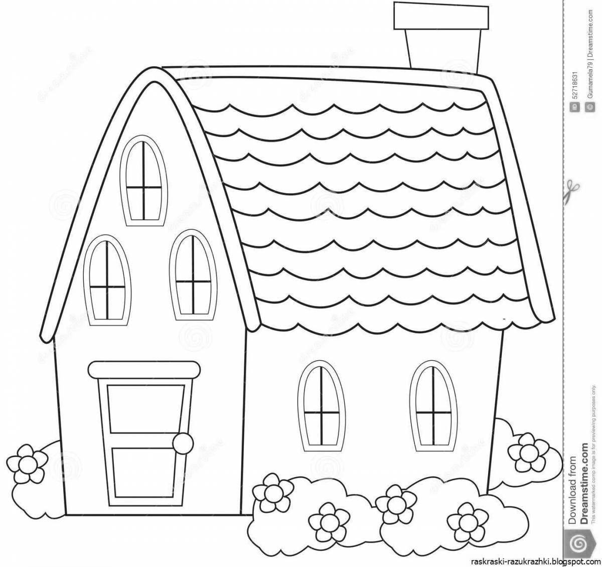 Coloring book funny house for children 4-5 years old