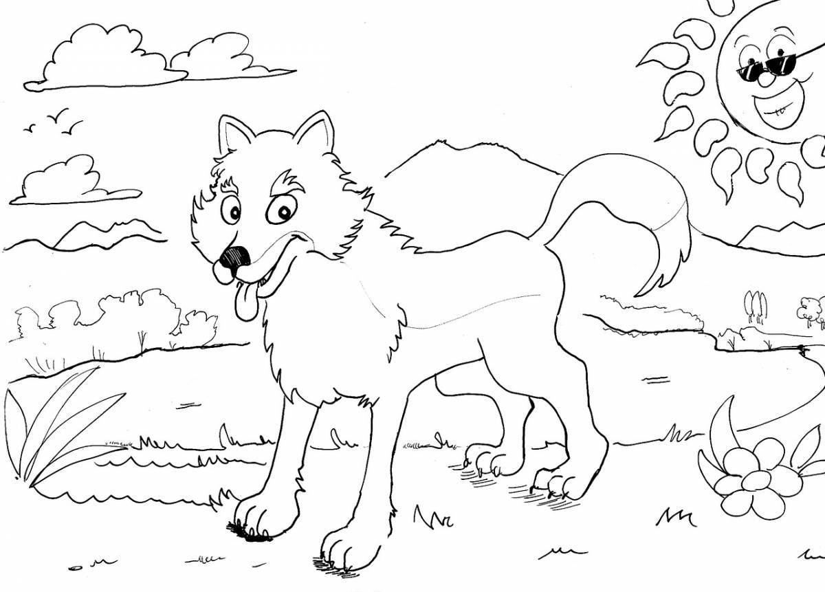 Glitter wolf coloring book for children 6-7 years old