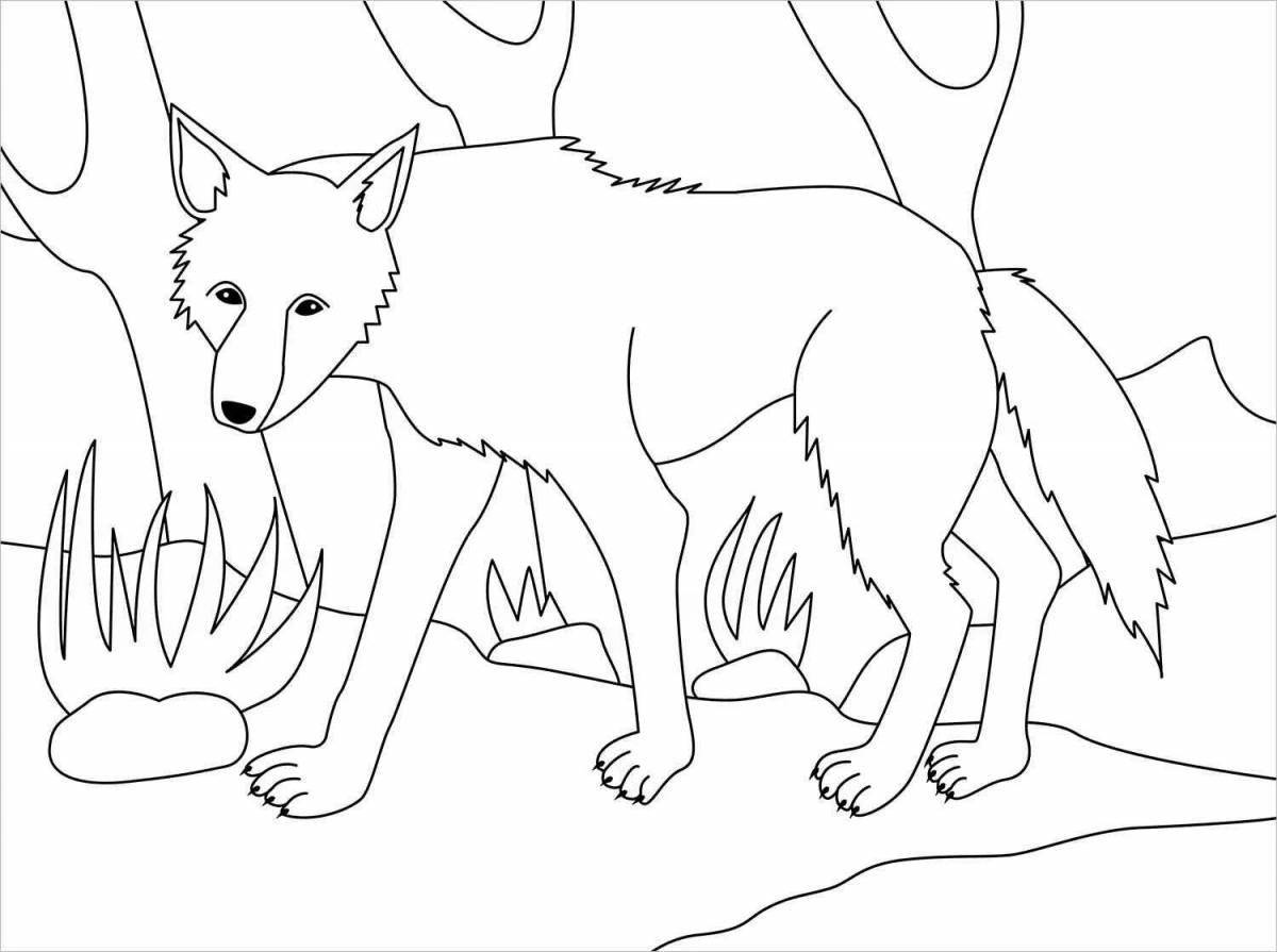 Красочная раскраска волк для детей 6-7 лет