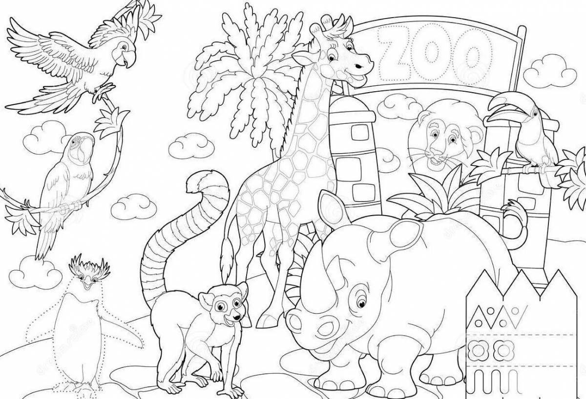 Colorful zoo coloring book for children 5-6 years old