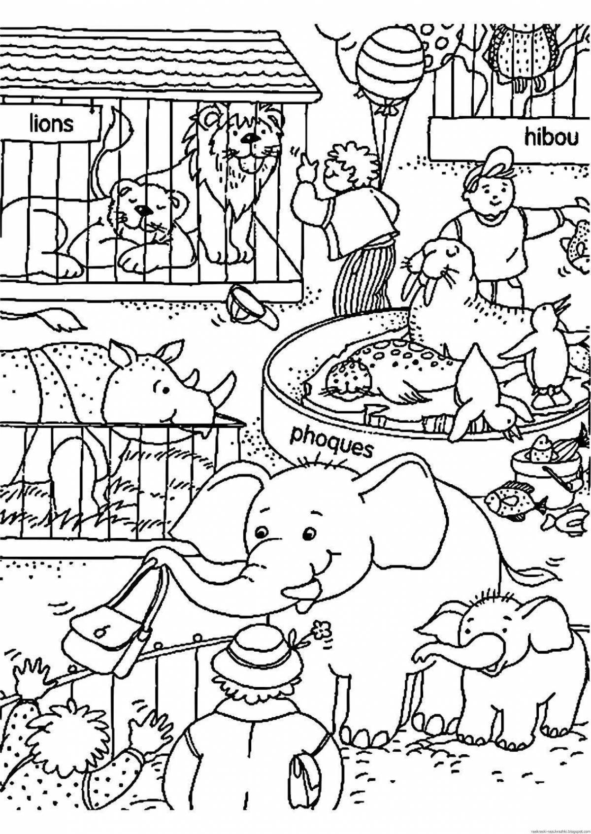 Веселая раскраска зоопарка для детей 5-6 лет