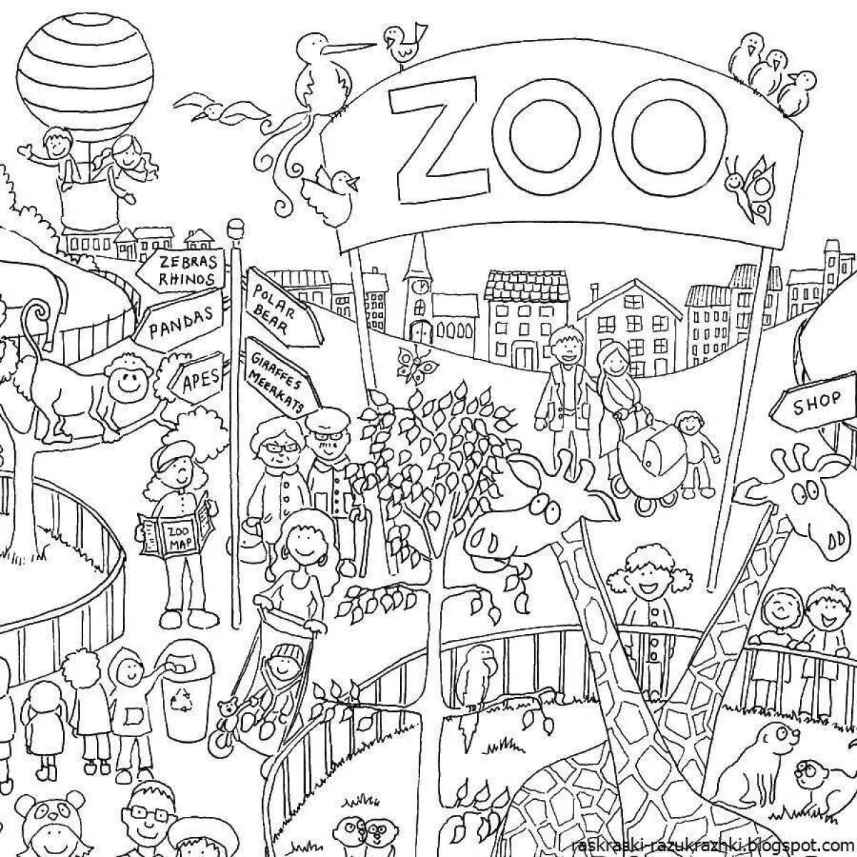 Colorful zoo coloring book for children 5-6 years old