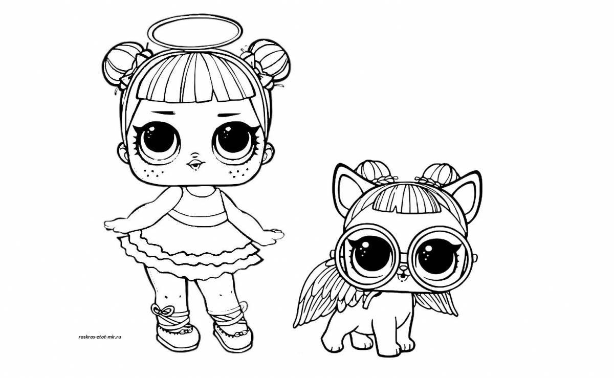 Cute coloring book with lol dolls and their pets