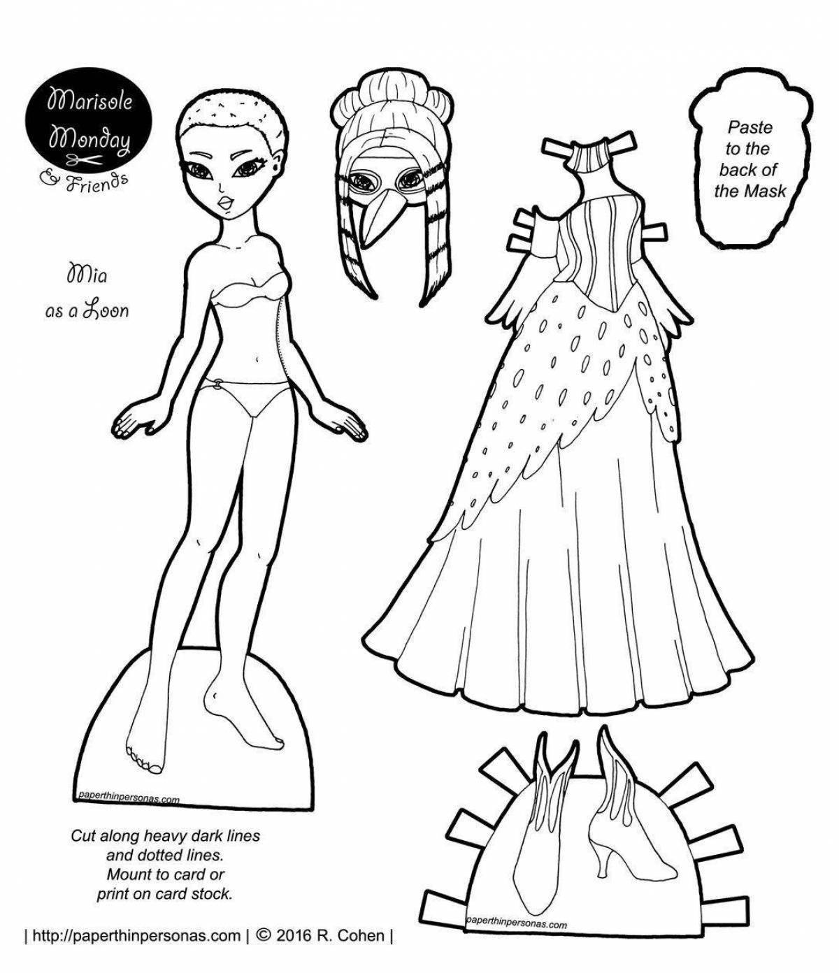 Playful paper doll with clothes