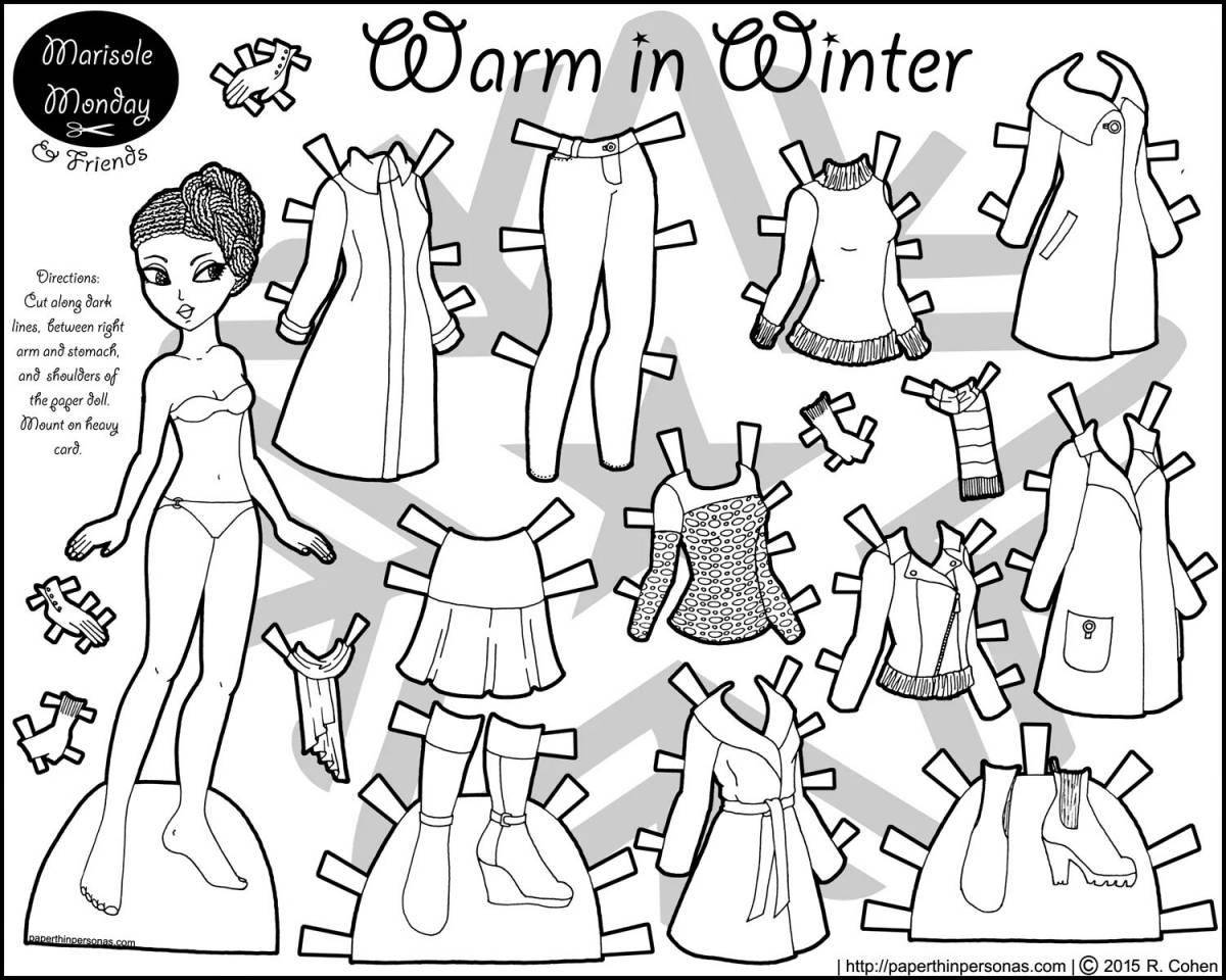 Bright paper doll with clothes